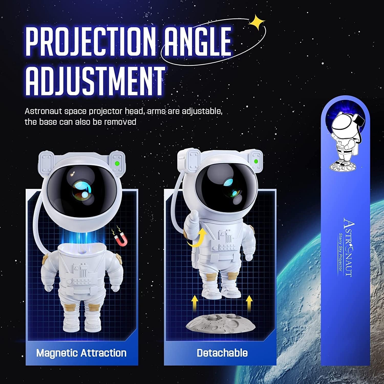 Cute astronaut-themed kids night lamp standing on a moon surface base, with a glowing helmet light and space background. Ideal for children’s bedrooms, this decorative lamp adds a fun outer space vibe. Available at U Smile Toys—perfect gift for little space explorers and kids room decor.